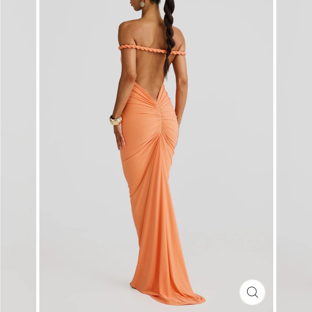 Off-Shoulder Peach Bodycon Maxi Dress - Picture 2 of 7